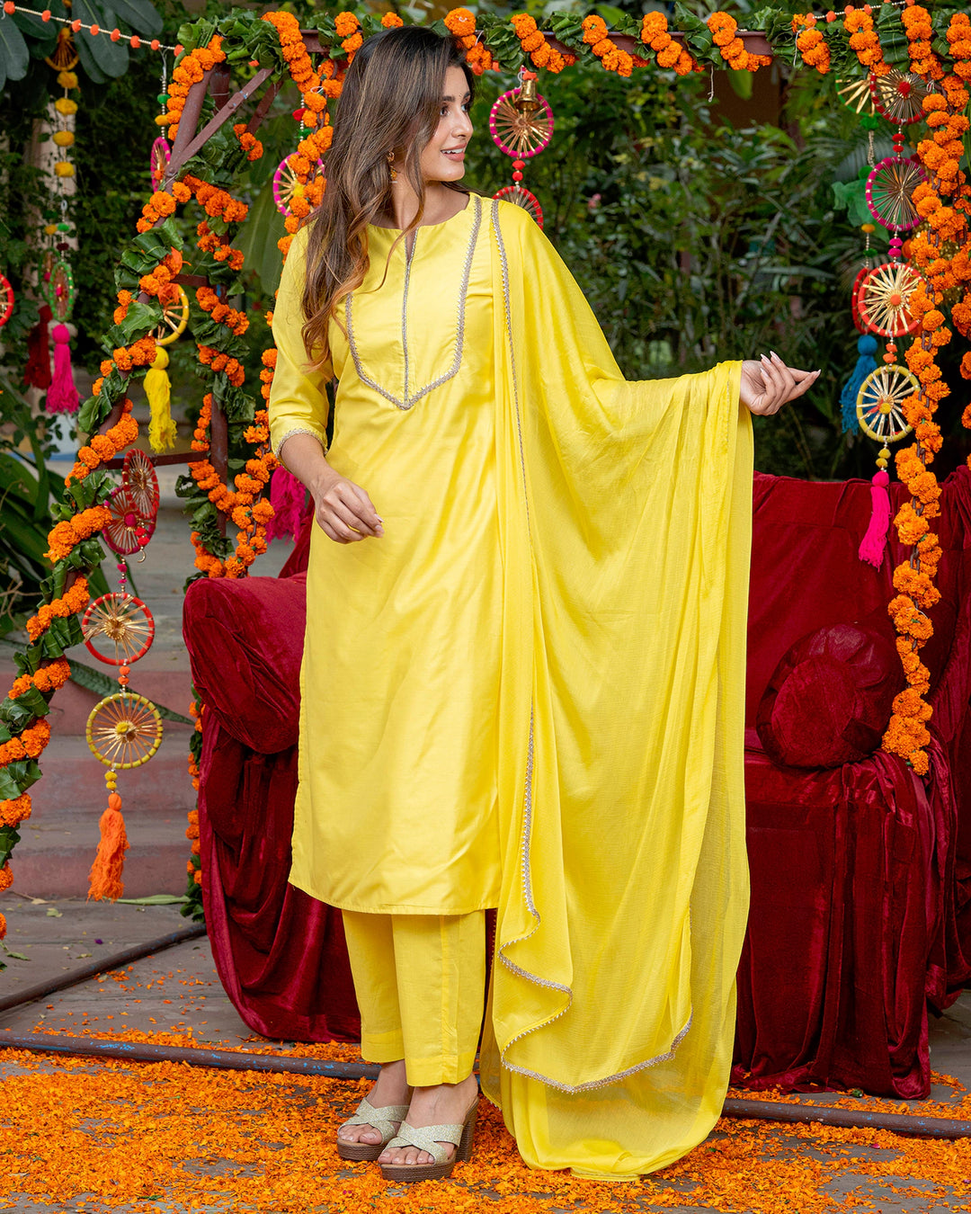 Yellow Chanderi Solid Suit Set