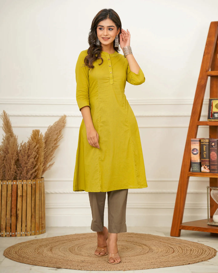 Olive Green A Line Kurta