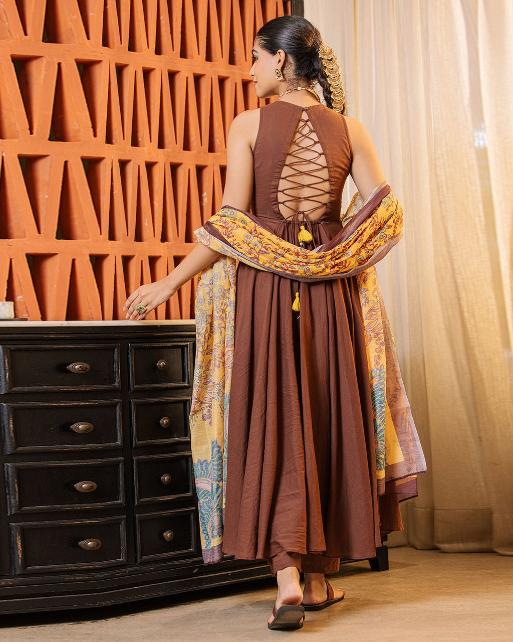 Brown & Mustard Kalamkari Suit