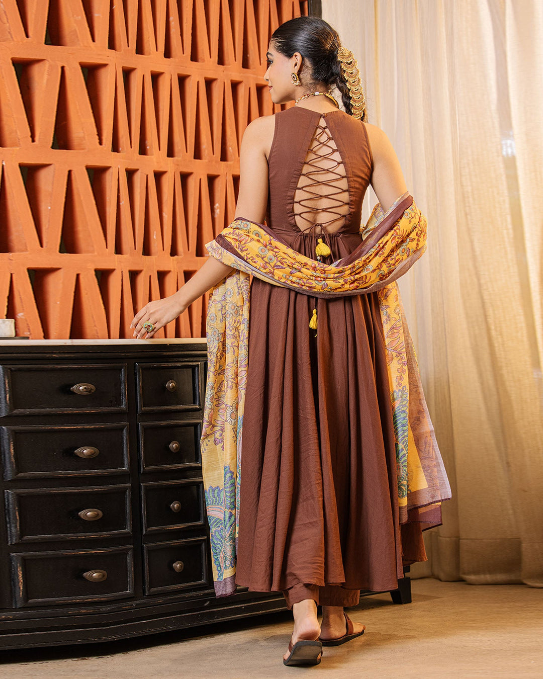 Brown & Mustard Kalamkari Suit