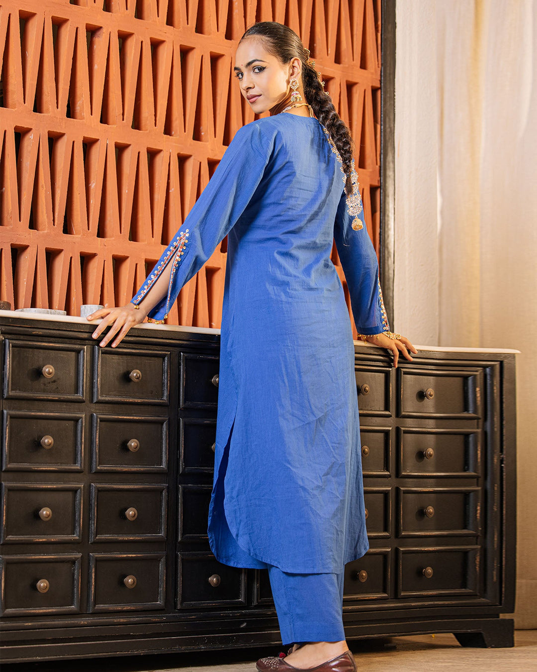 Royal Blue Mirror Work Kurta Set