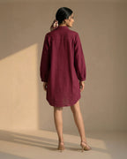 Maroon Linen Shirt Dress