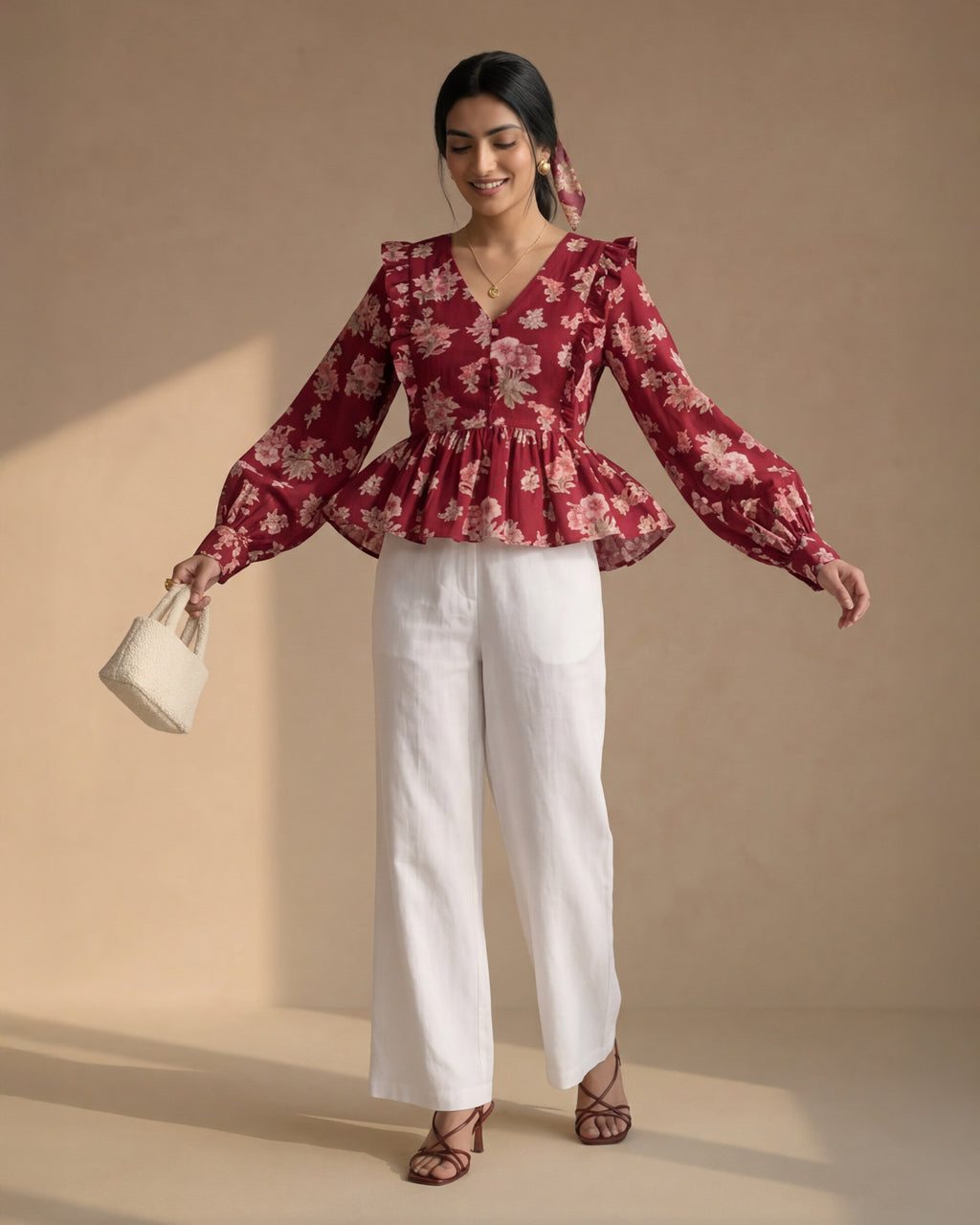 Red Floral Peplum Top