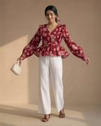 Red Floral Peplum Top