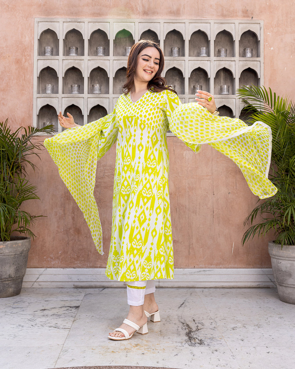Fluorescent Green Ikat Suit Set