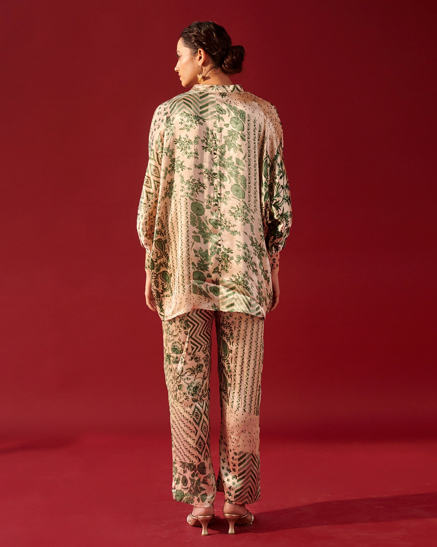 Ivory Green Print Platter Shirt Set