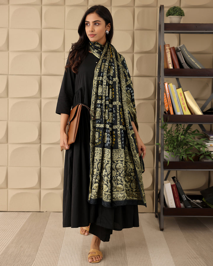 Black Cotton Kurta And Dupatta Set