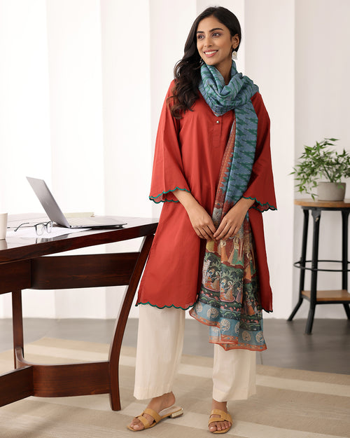 A-LINE BROWN KURTA- DUPATTA SET
