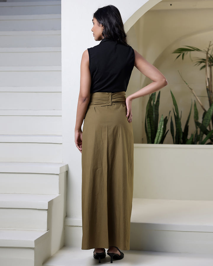 Olive Brown Poplin Wrap Skirt