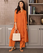 Orange A-line Mulmul Kurta Set