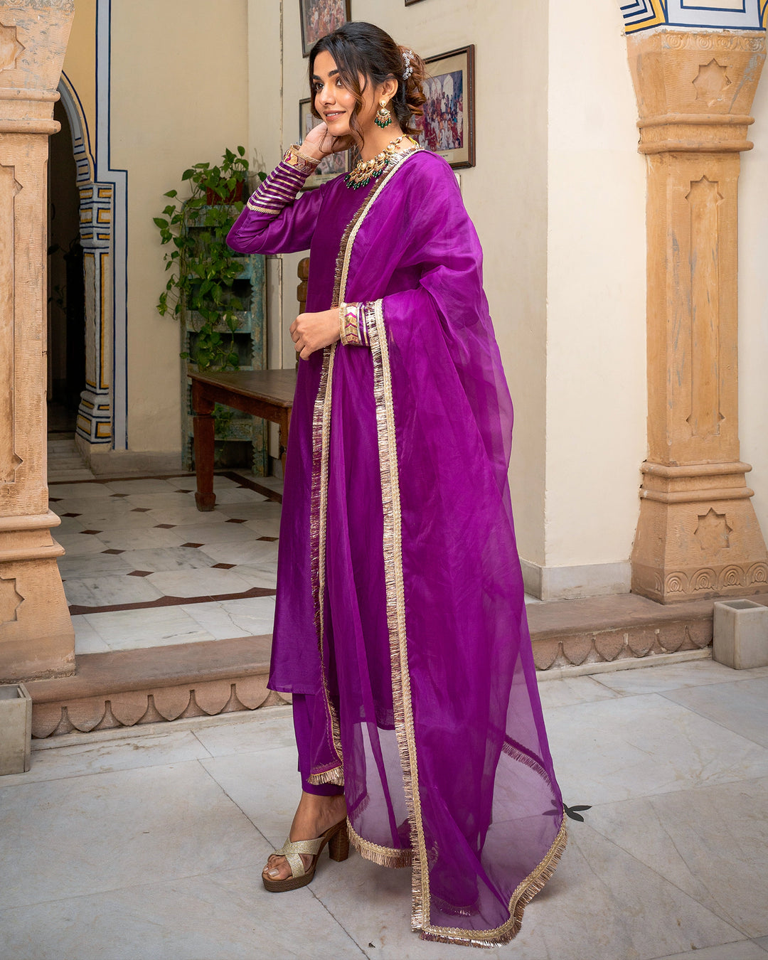 Purple Tamba Work Chanderi Suit Set