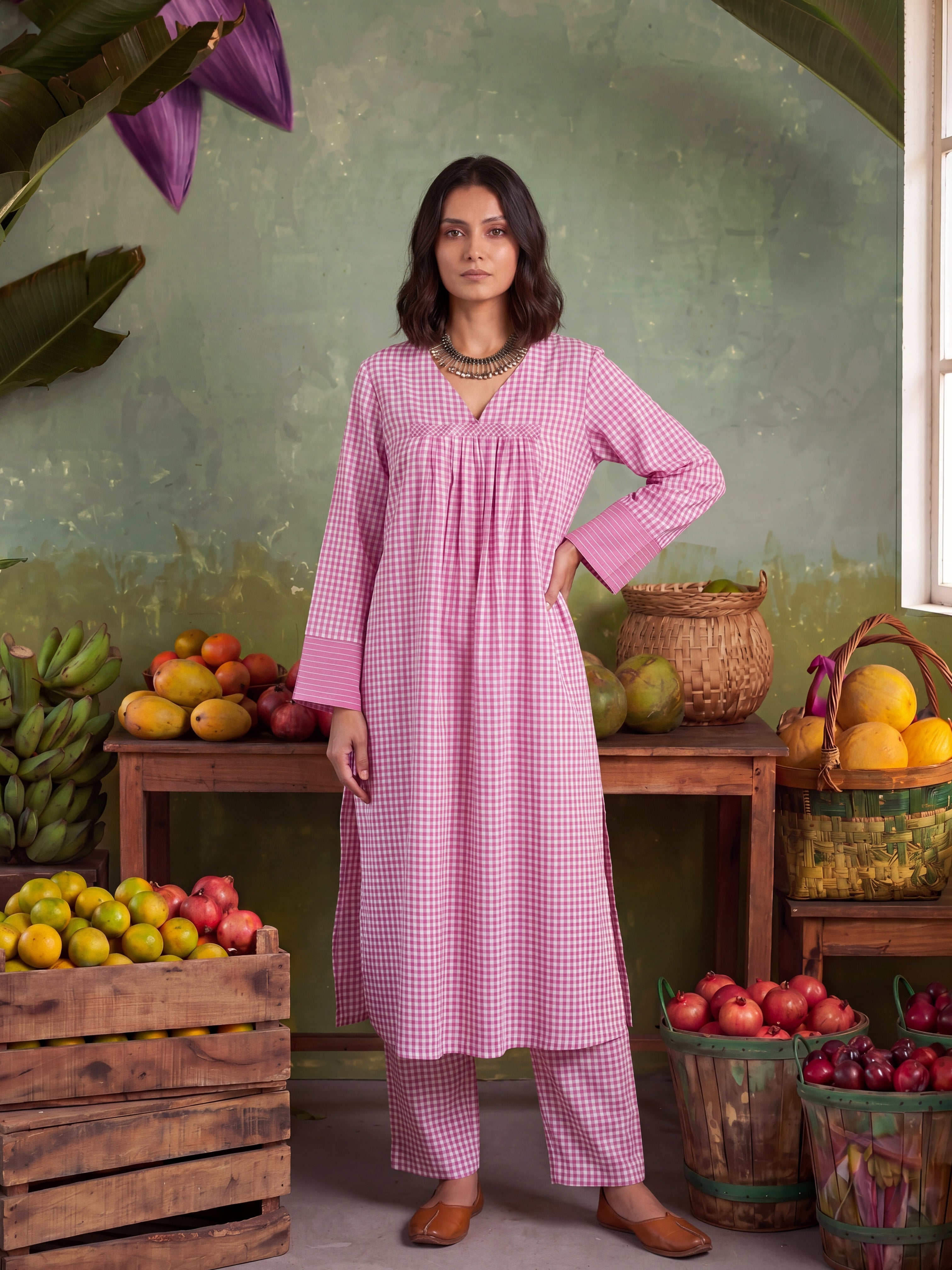 URBAN BLUSH CHECKS KURTA SET