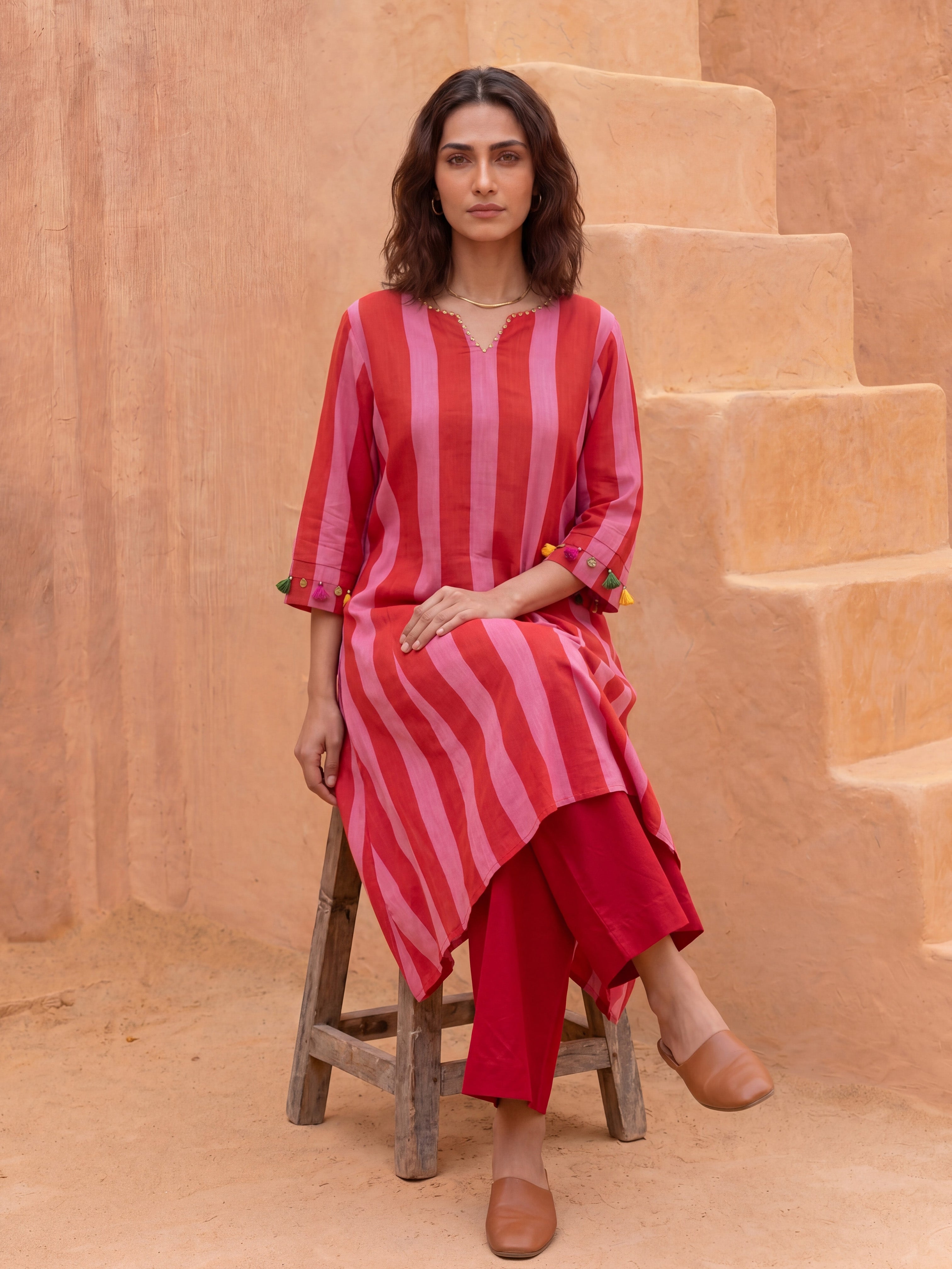 BERRY STRIPE KURTA SET