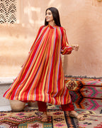 Red Striped Kurta Set