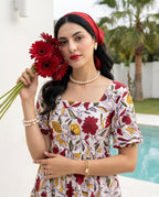Off White Animated Floral Dress