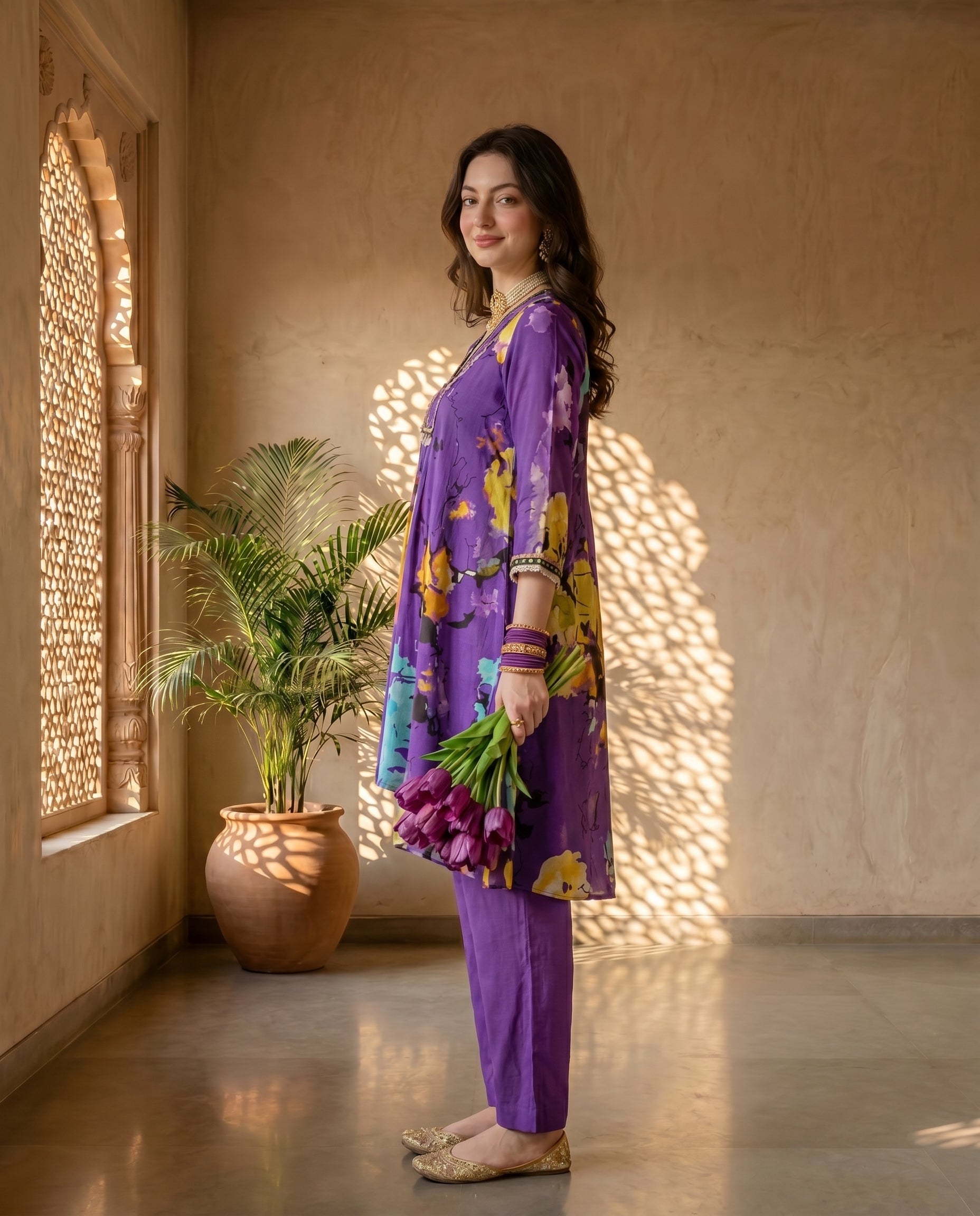 Purple Blossom Kurta Set