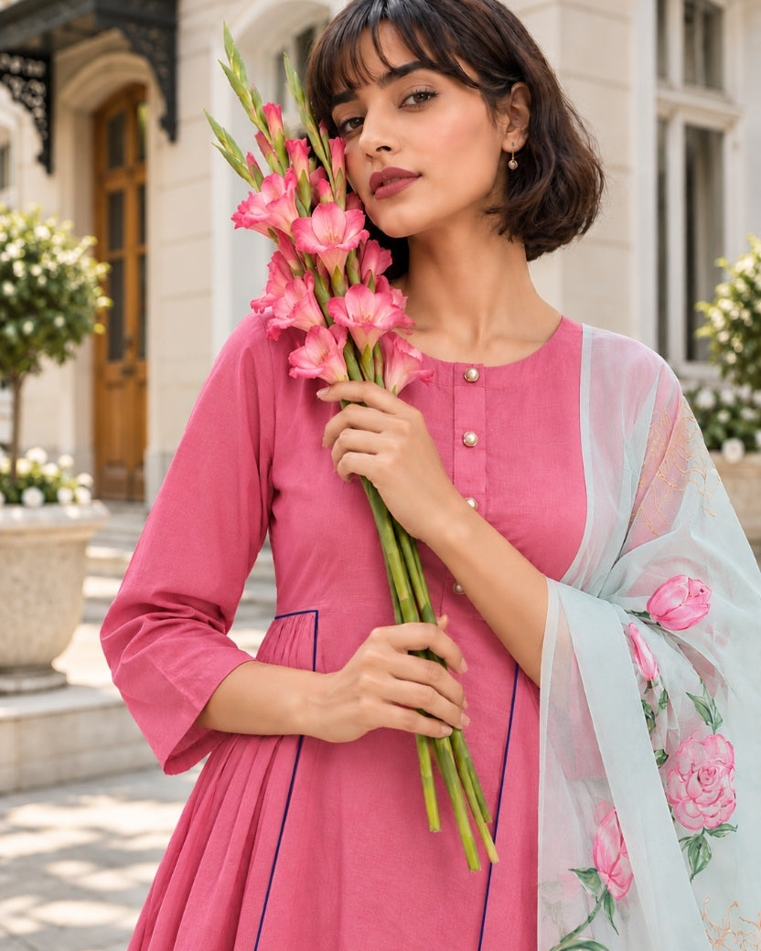 PINK KURTA ONLY & ORGANZA DUPATTA