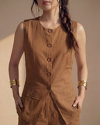 Brown Vest Linen Co-ord Set