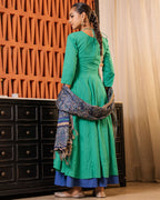 Color Block Green Blue Suit Set