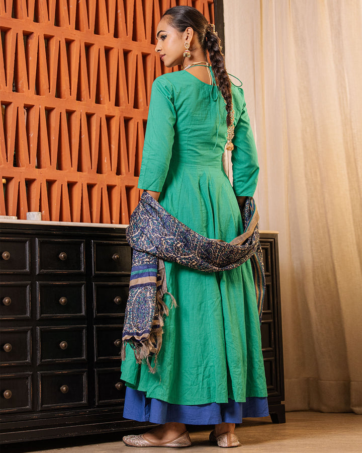 Color Block Green Blue Suit Set