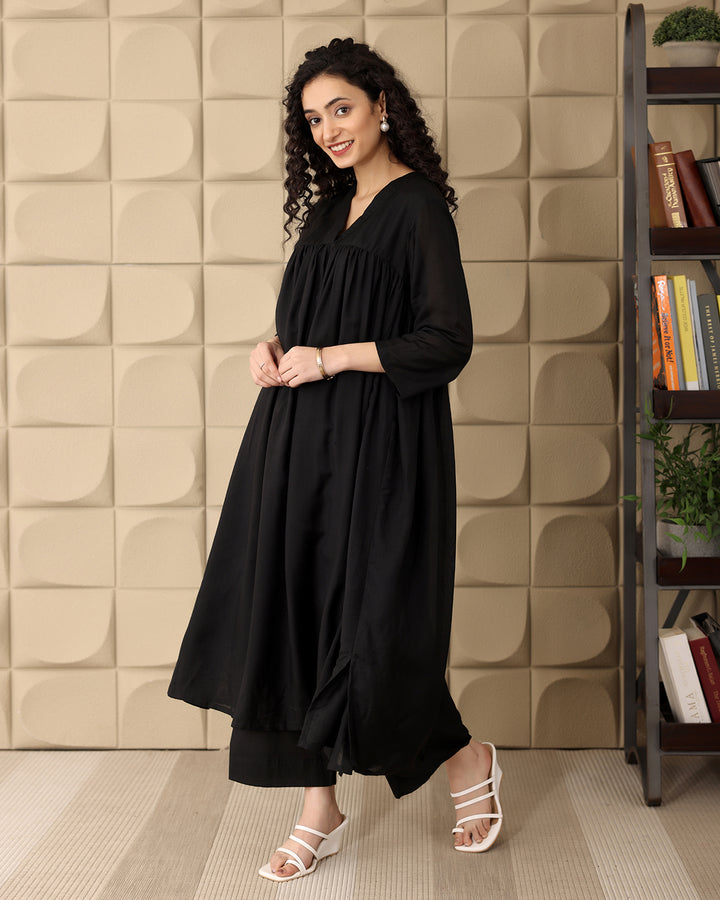 CLASSIC BLACK MULMUL KURTA SET