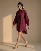 Maroon Linen Shirt Dress