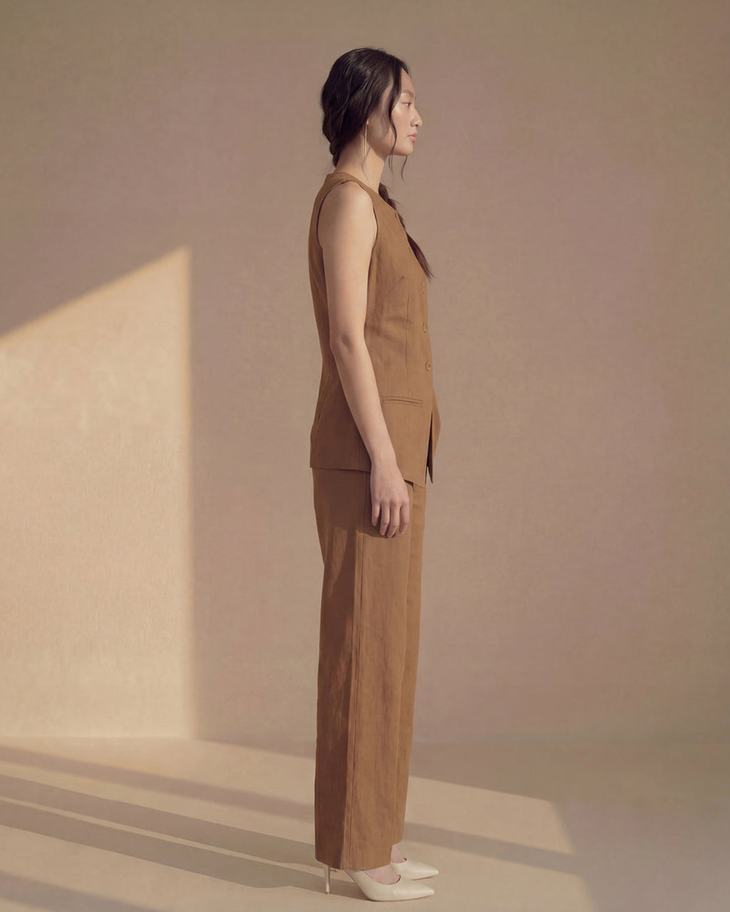Brown Vest Linen Co-ord Set