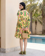 Pastel Yellow Tiered Ikat Dress