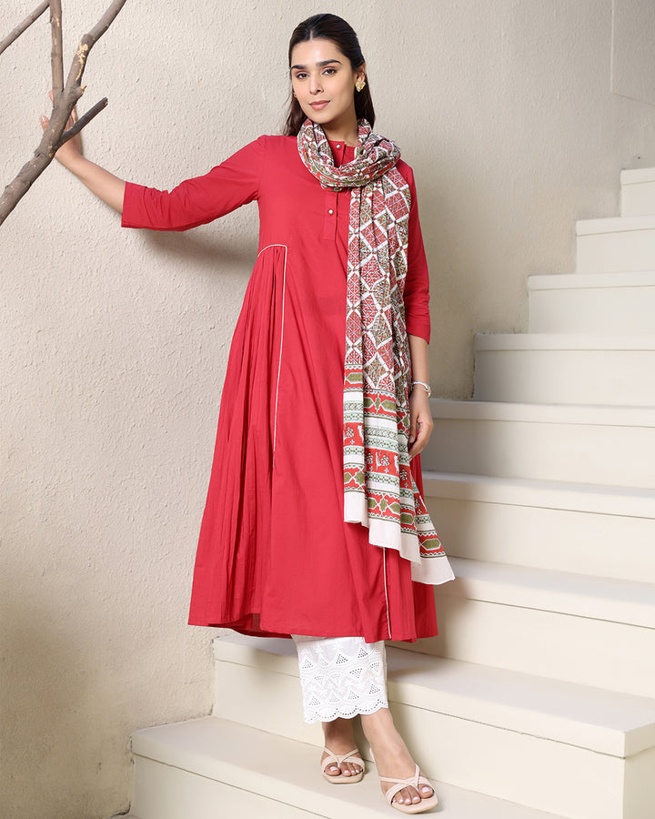 PINK A-LINE KURTA - DUPATTA SET