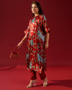 Red Floral Vine Kaftan Kurta Set
