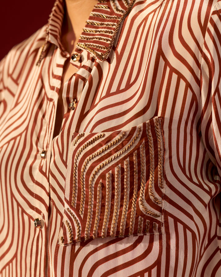 Brown Abstract Stripe Shirt