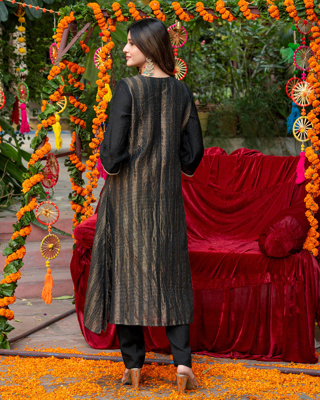 Black Chanderi Kurta Set