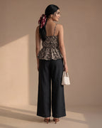Black Floral Gather Top