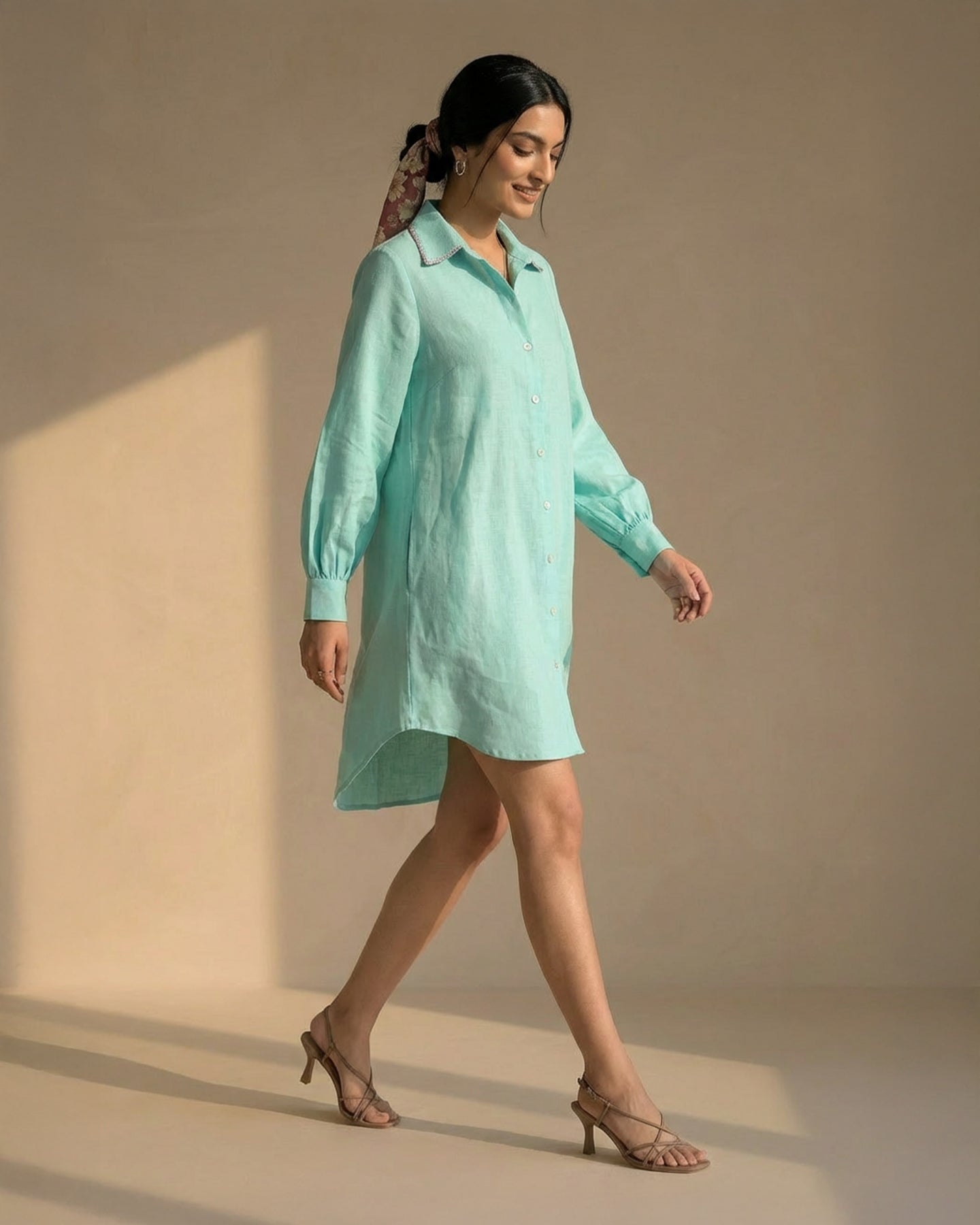 Skyline Blue  Linen Shirt Dress