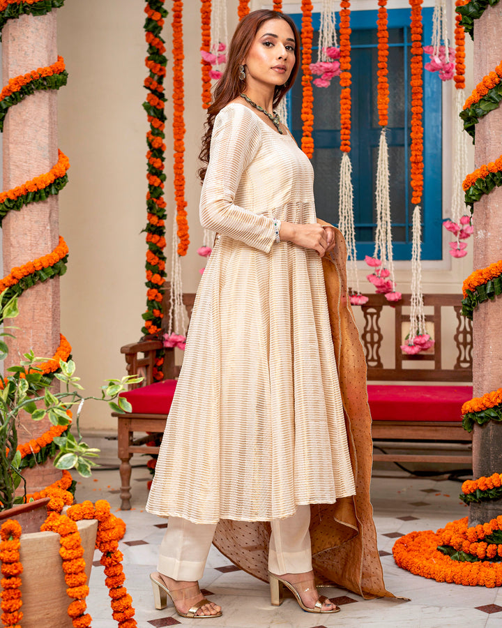 Ivory Self-Embroidered Suit Set