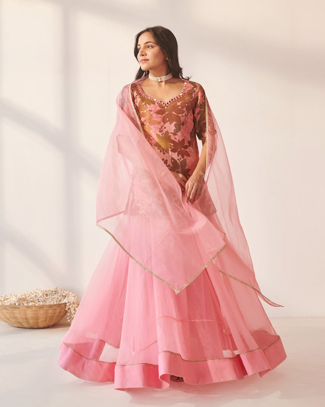 Sorbet Pink Floral Lehenga Set