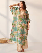 Off White Foliage Print Kaftan Set