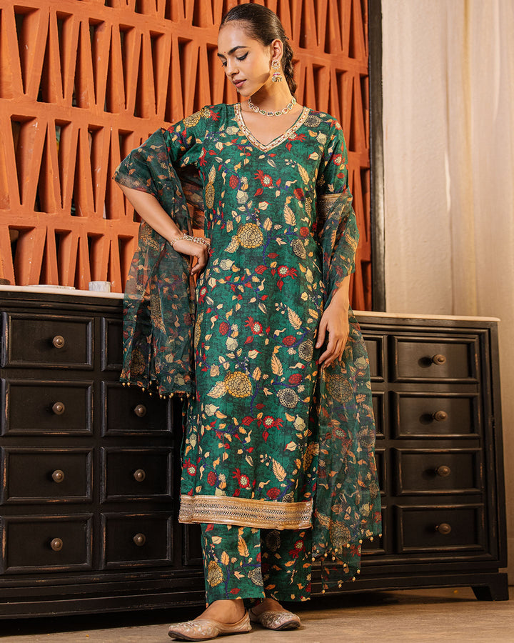 Dark Green Kalamkari Suit Set