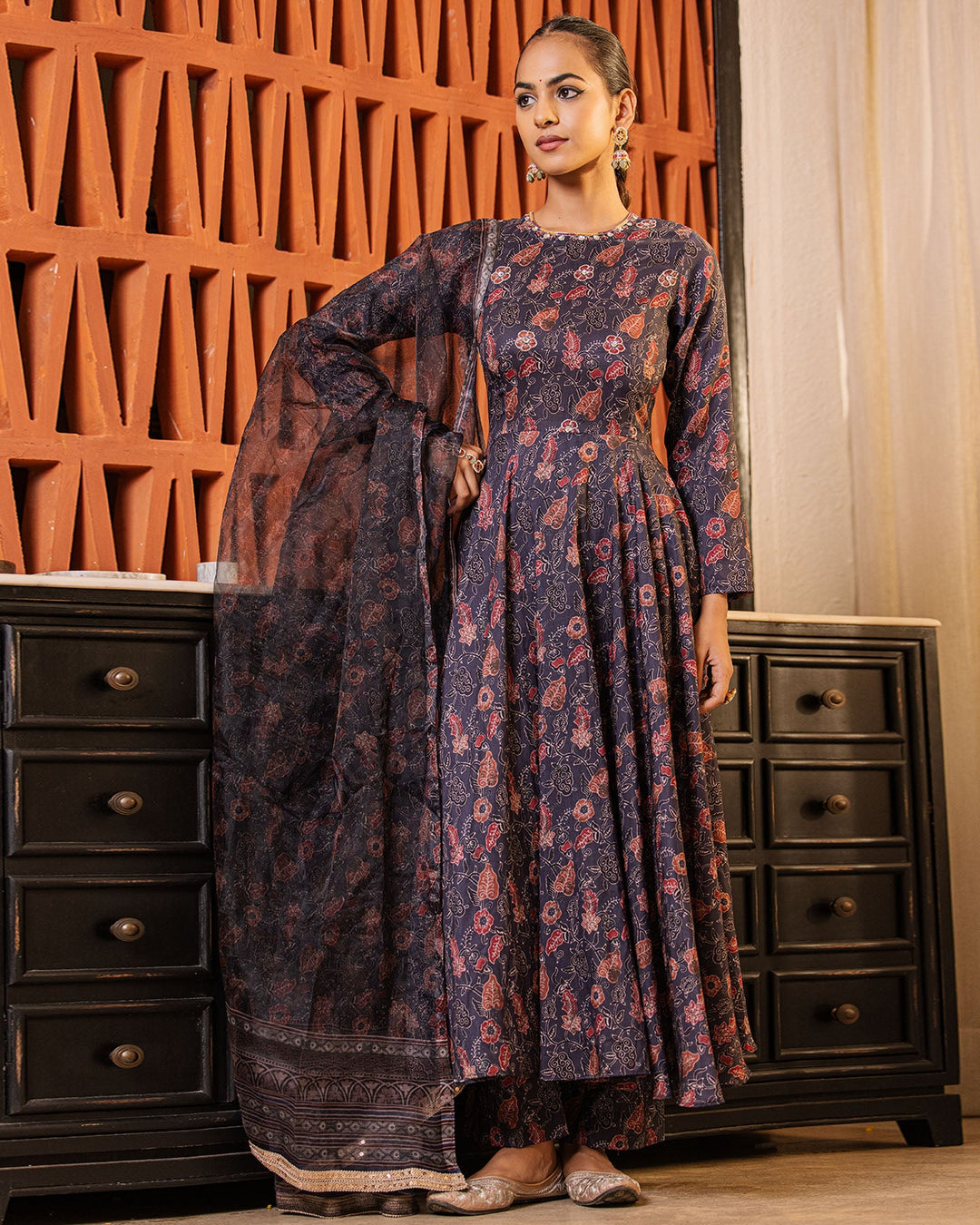 Charcoal Blue Kalamkari Suit Set