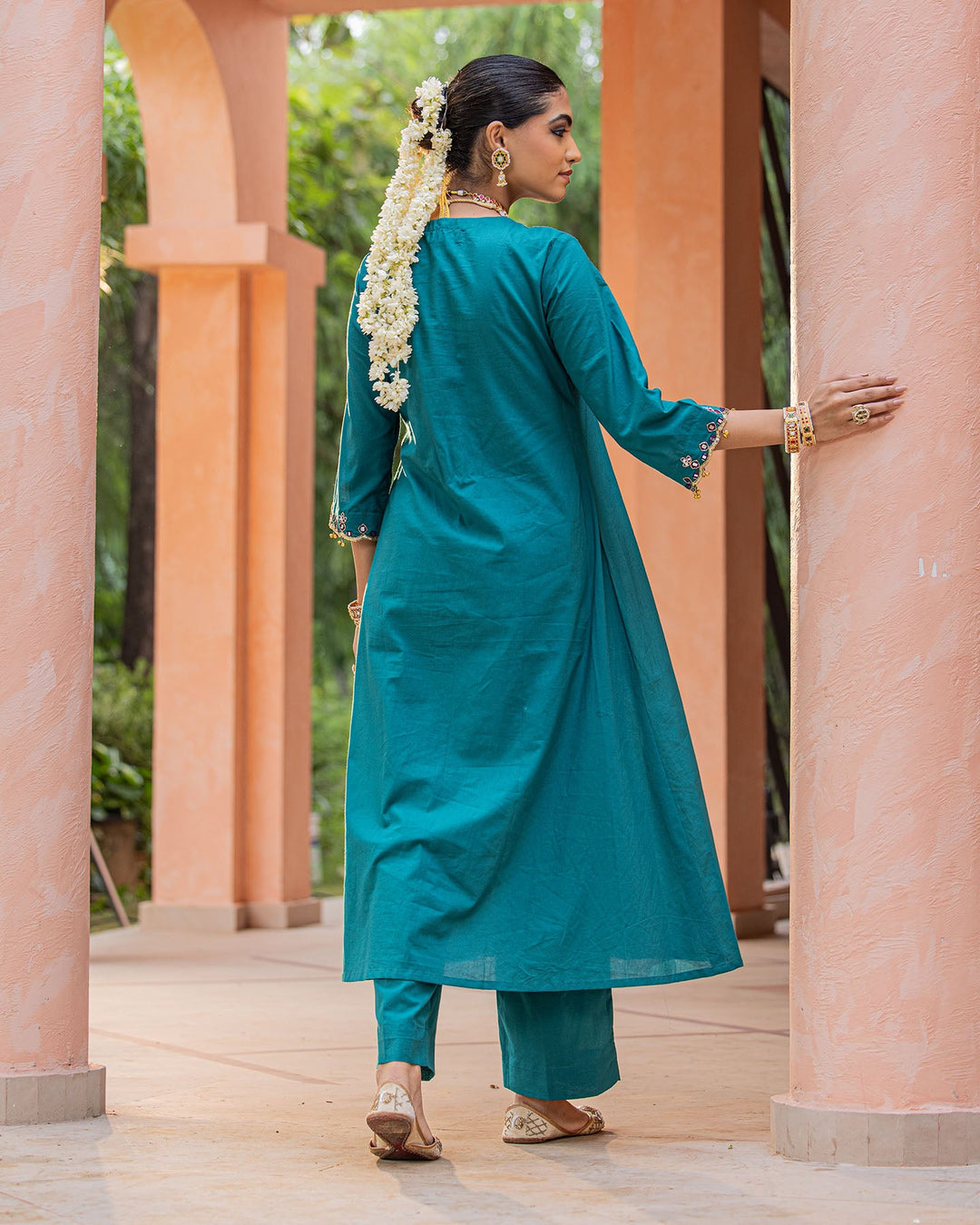 Sea Green Mirror A-line Kurta Set