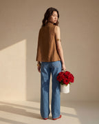 Brown Sleeveless Linen Shirt