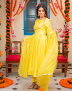 Yellow Chanderi Cut-Out Suit Set