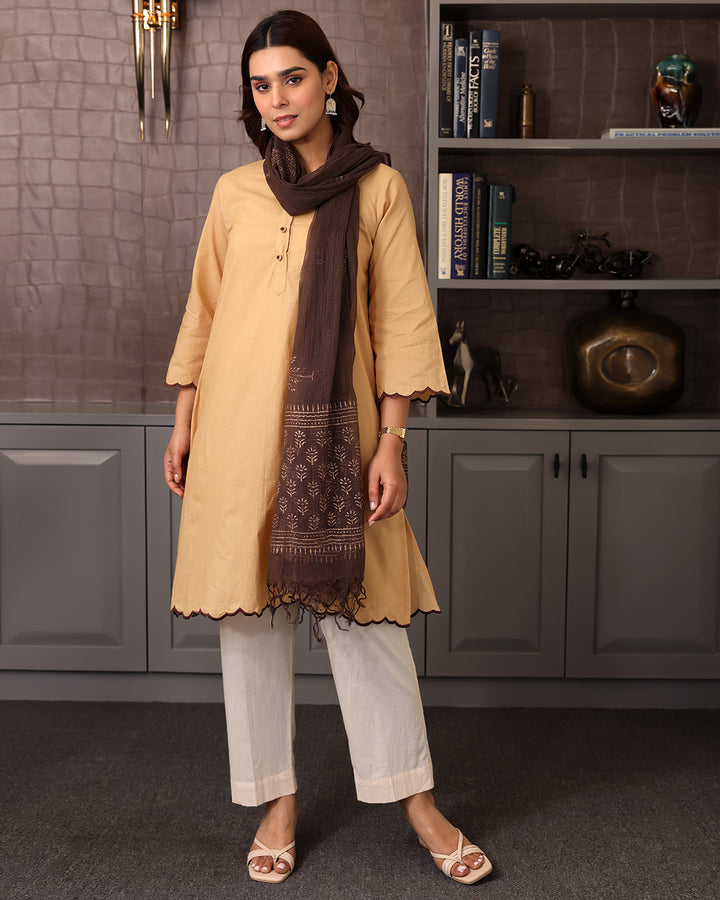 BEIGE COTTON KURTA-DUPATTA SET