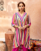 Pink Blossom & Stripes Kurta Set
