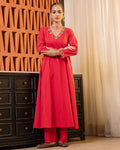 Vibrant Red Mirror Work Kurta Set