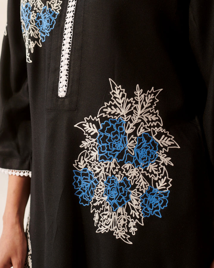Black Kashida Embroidery Kurta Set
