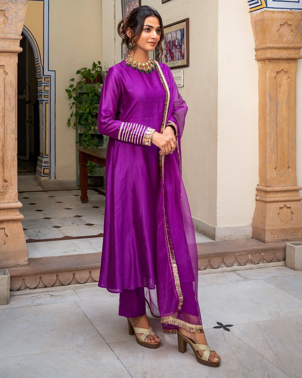 Purple Tamba Work Chanderi Suit Set