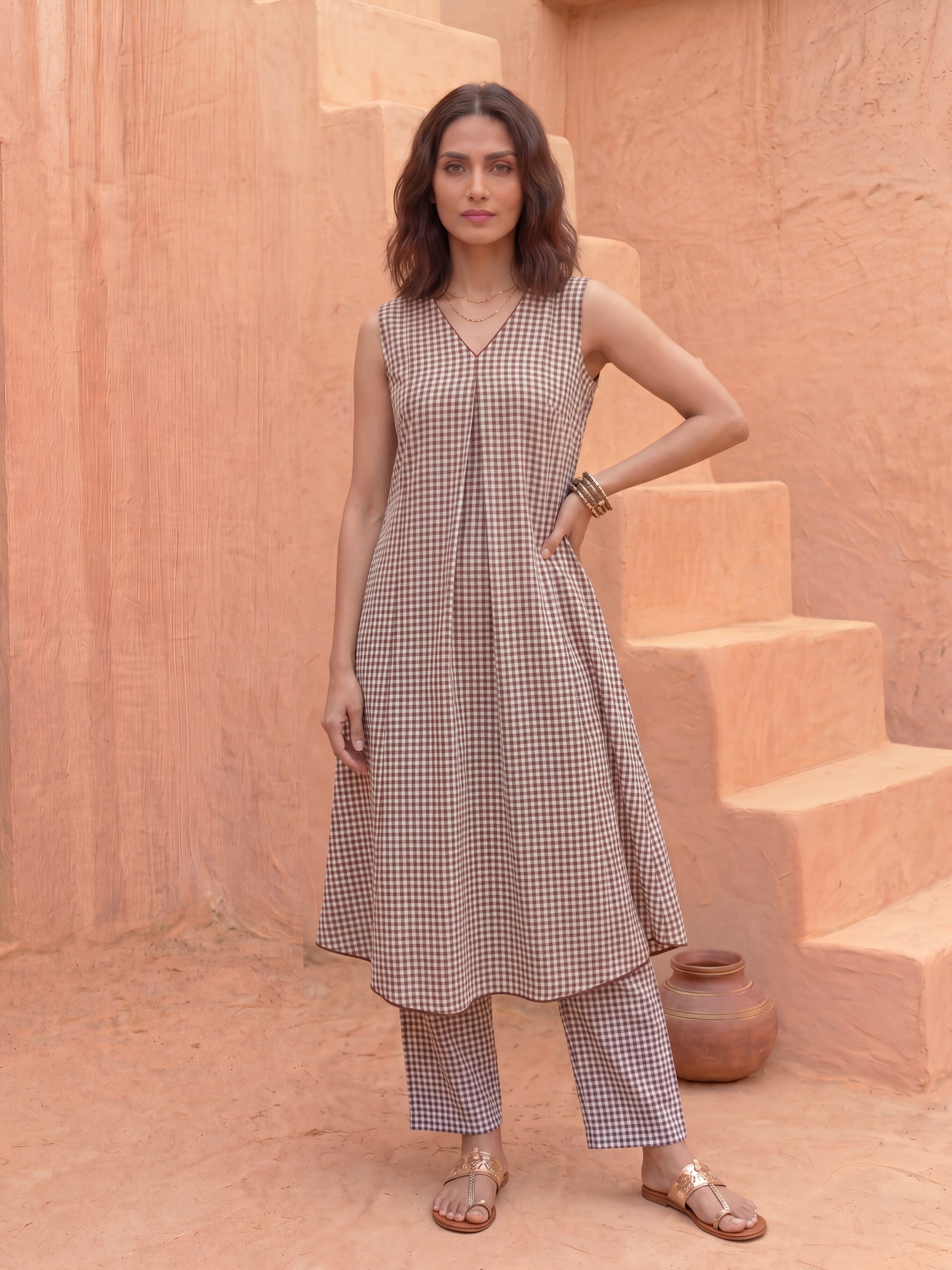 THE CHECKERED CASCADE KURTA SET