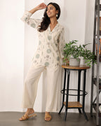 V-neck Printed Cotton Co-ord Set