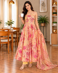YELLOW ANARKALI FLOWER SET